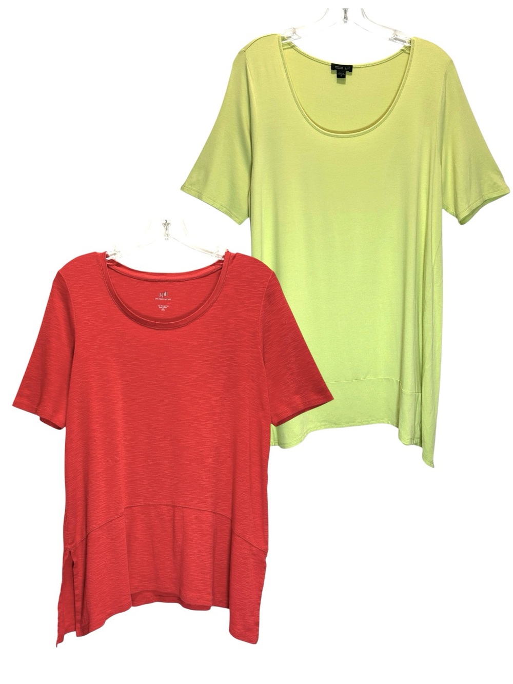 J. JIll Two Short Sleeve Long Line Tunics - Bright Red, Neon Yellow - Medium